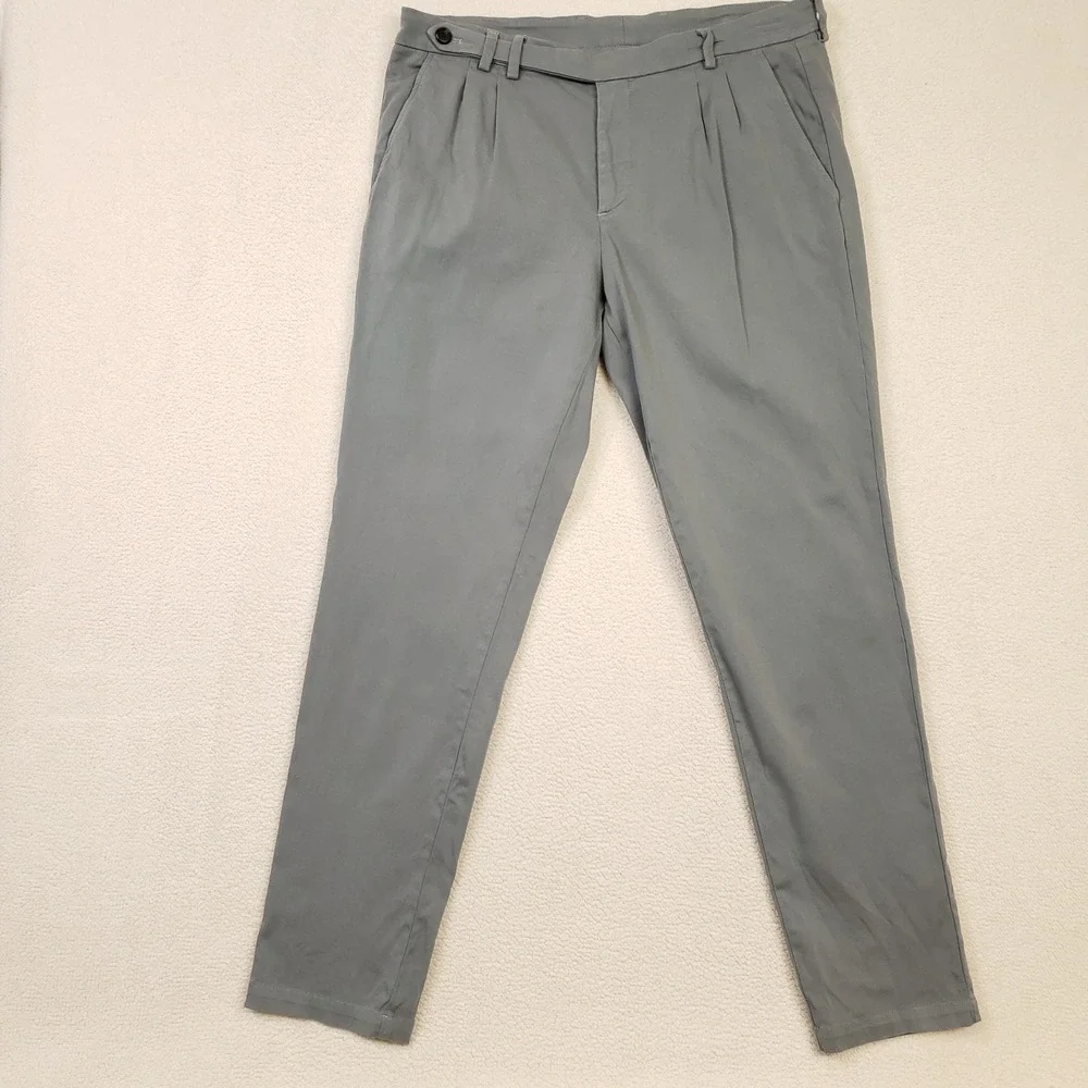 Eleventy Chino Pants Mens 34R Gray Pleated Cotton Blend Trousers Made in Italy